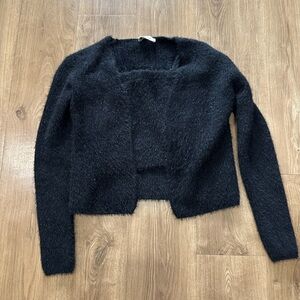 Black Fuzzy Open Cardigan Set